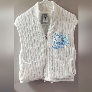 Sanrio White Zip-Up Hello Kitty Sweater with Blue Embroidery. Sz M